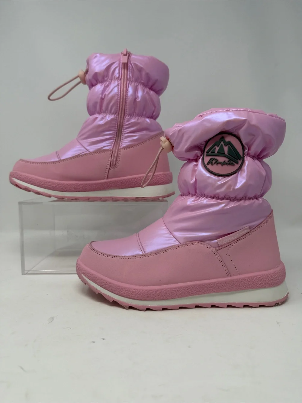 K Kom-Forme Pink Girls Puffy Insulated Snow Boots with Drawcord Size 13